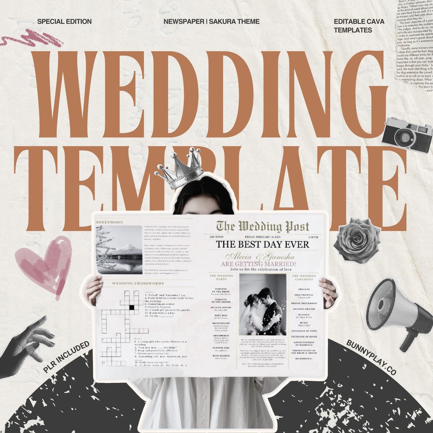 Magazine-Style Wedding Booklet | Editable Canva Templates All-in-one Wedding Bundle with PLR