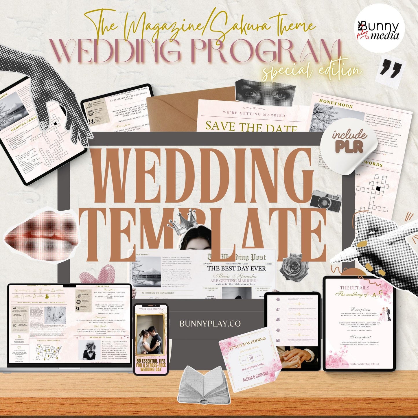Magazine-Style Wedding Booklet | Editable Canva Templates All-in-one Wedding Bundle with PLR