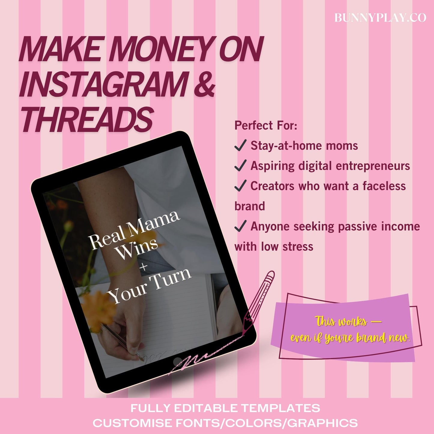 Instagram Thread Quote Page Guide | Passive Income Ebook with PLR MRR | Faceless IG Threads Strategy to Monetize Threads & Reels for Mamas
