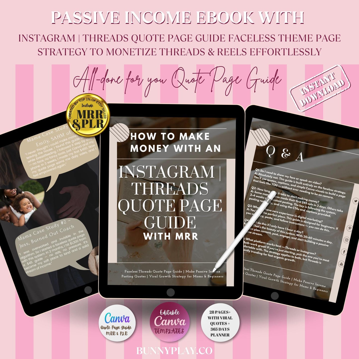 Instagram Thread Quote Page Guide | Passive Income Ebook with PLR MRR | Faceless IG Threads Strategy to Monetize Threads & Reels for Mamas
