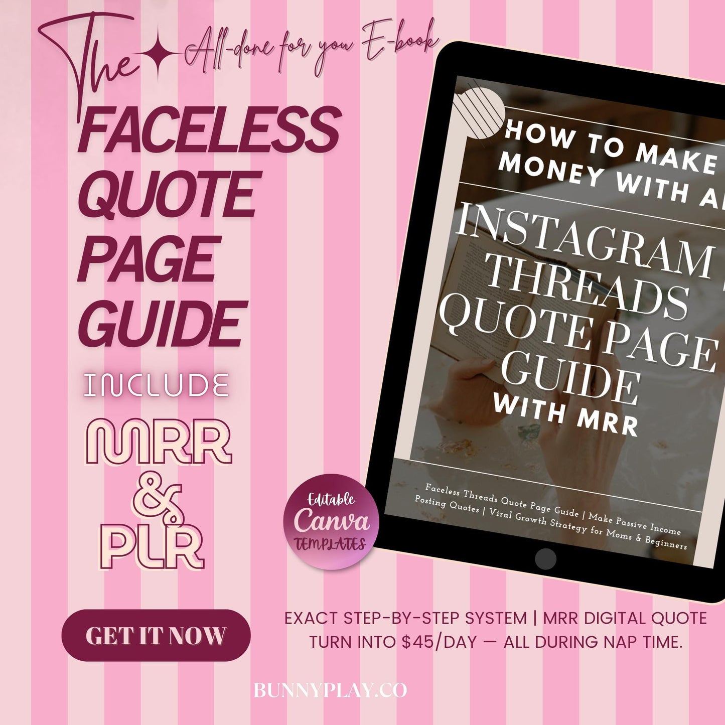 Instagram Thread Quote Page Guide | Passive Income Ebook with PLR MRR | Faceless IG Threads Strategy to Monetize Threads & Reels for Mamas