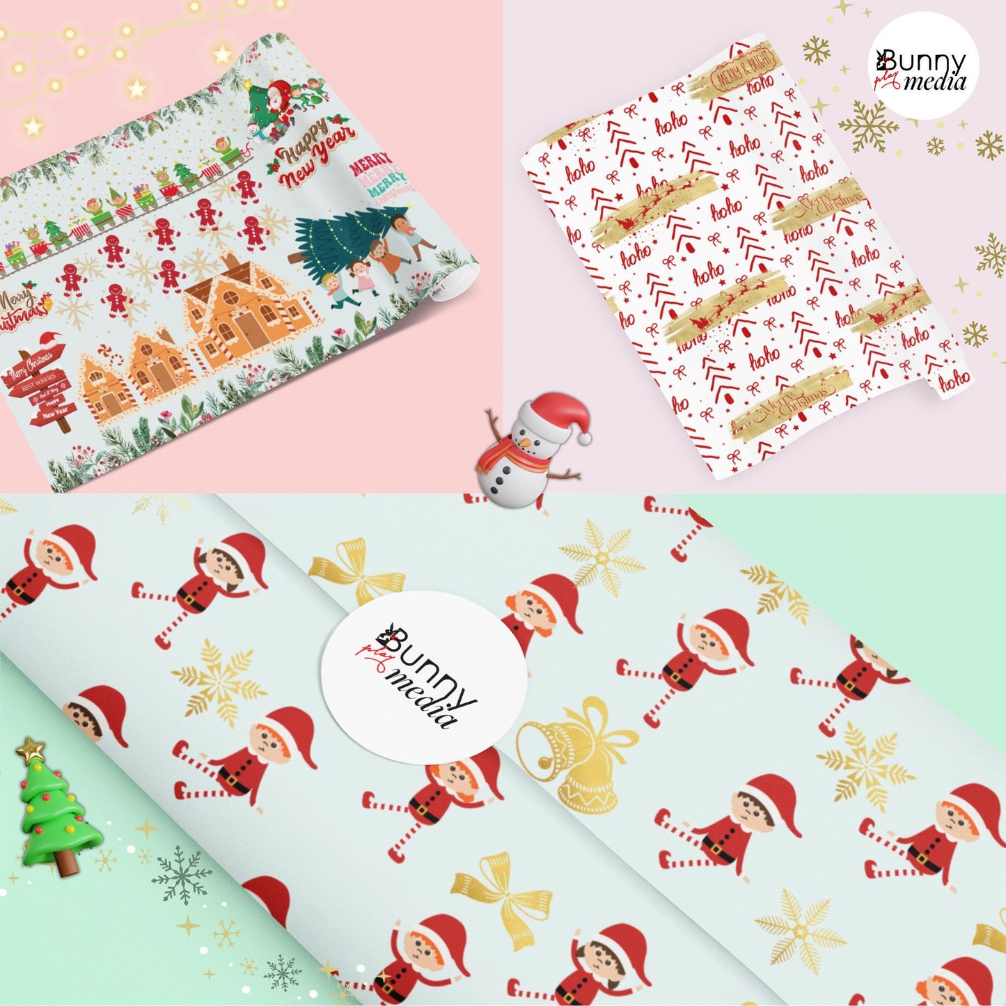 50 Christmas Wrapping Paper Templates - Tiffany & Gold Collection | Editable Designs with PLR License
