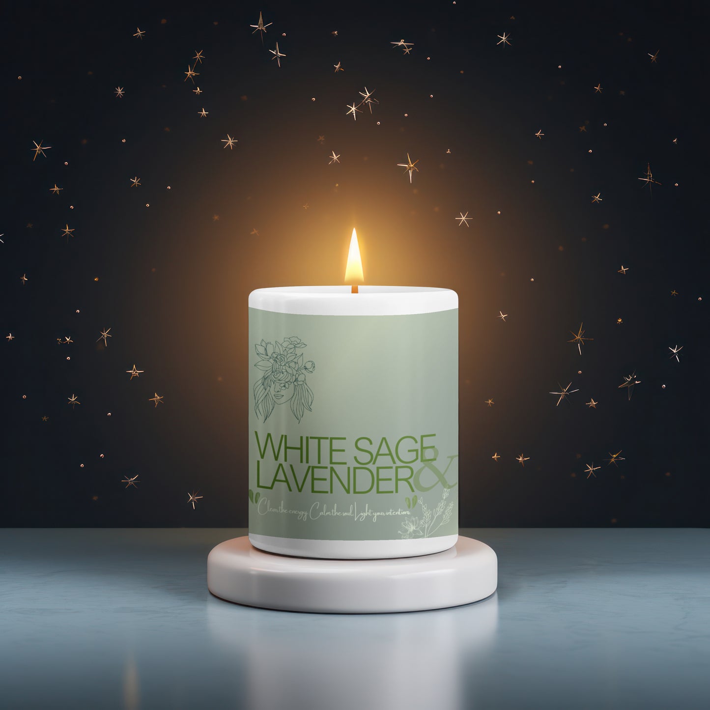 White Sage & Lavender Soy Wax Candle in Glass Jar with Lid –   Personalized Label, Self-Care, Gift, Home Decor