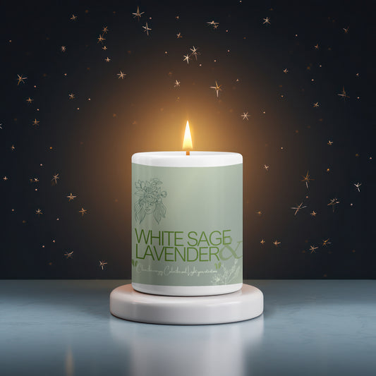 White Sage & Lavender Soy Wax Candle in Glass Jar with Lid –   Personalized Label, Self-Care, Gift, Home Decor