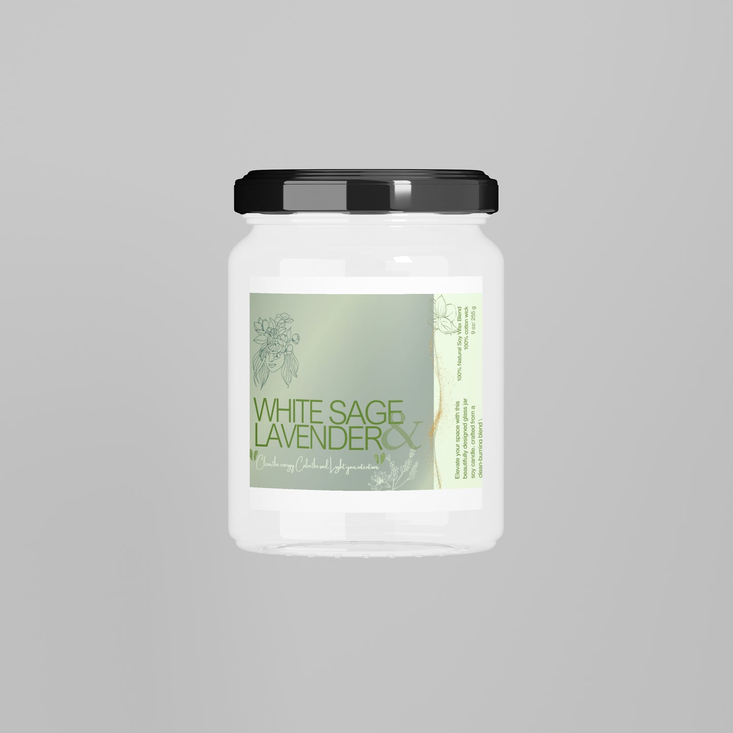 White Sage & Lavender Soy Wax Candle in Glass Jar with Lid –   Personalized Label, Self-Care, Gift, Home Decor