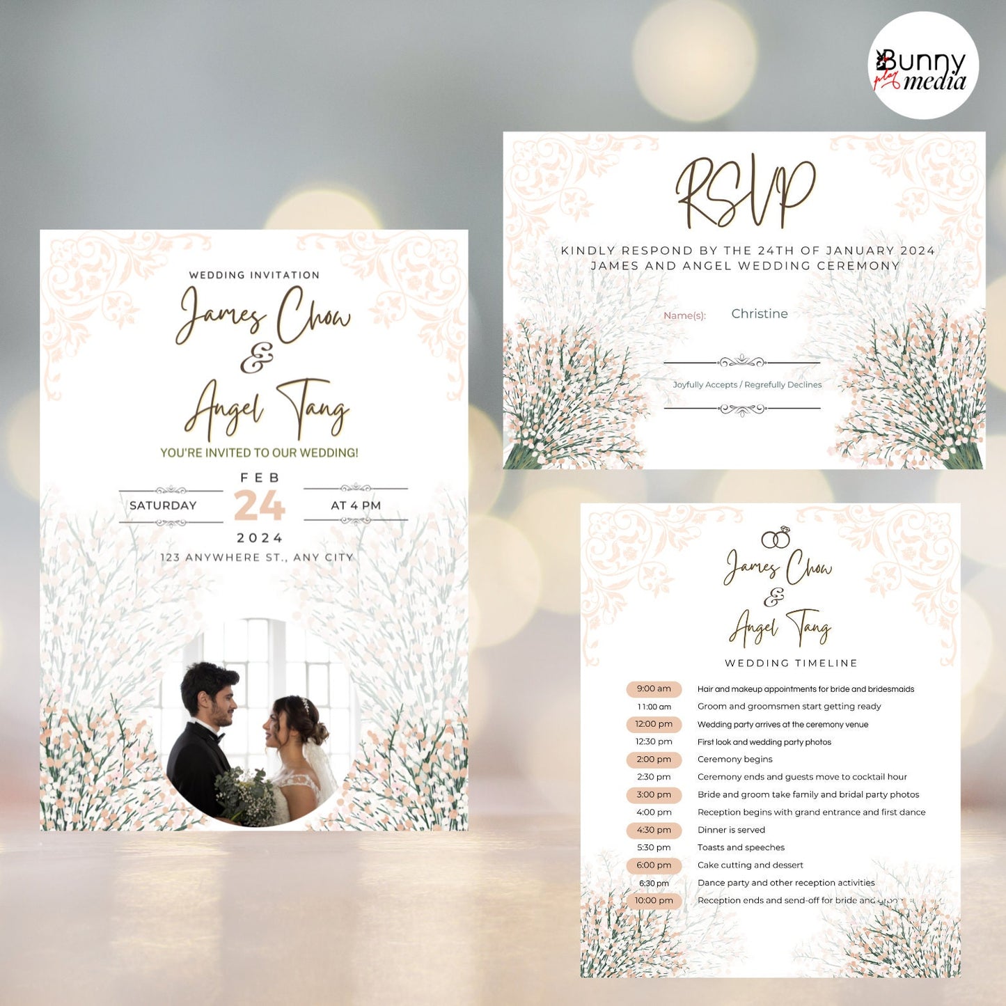 Royal Style Wedding Invitation Card, Wildflower Wedding Invitation Template, Printable Wedding Invitation, Digital Downloads [Customization]