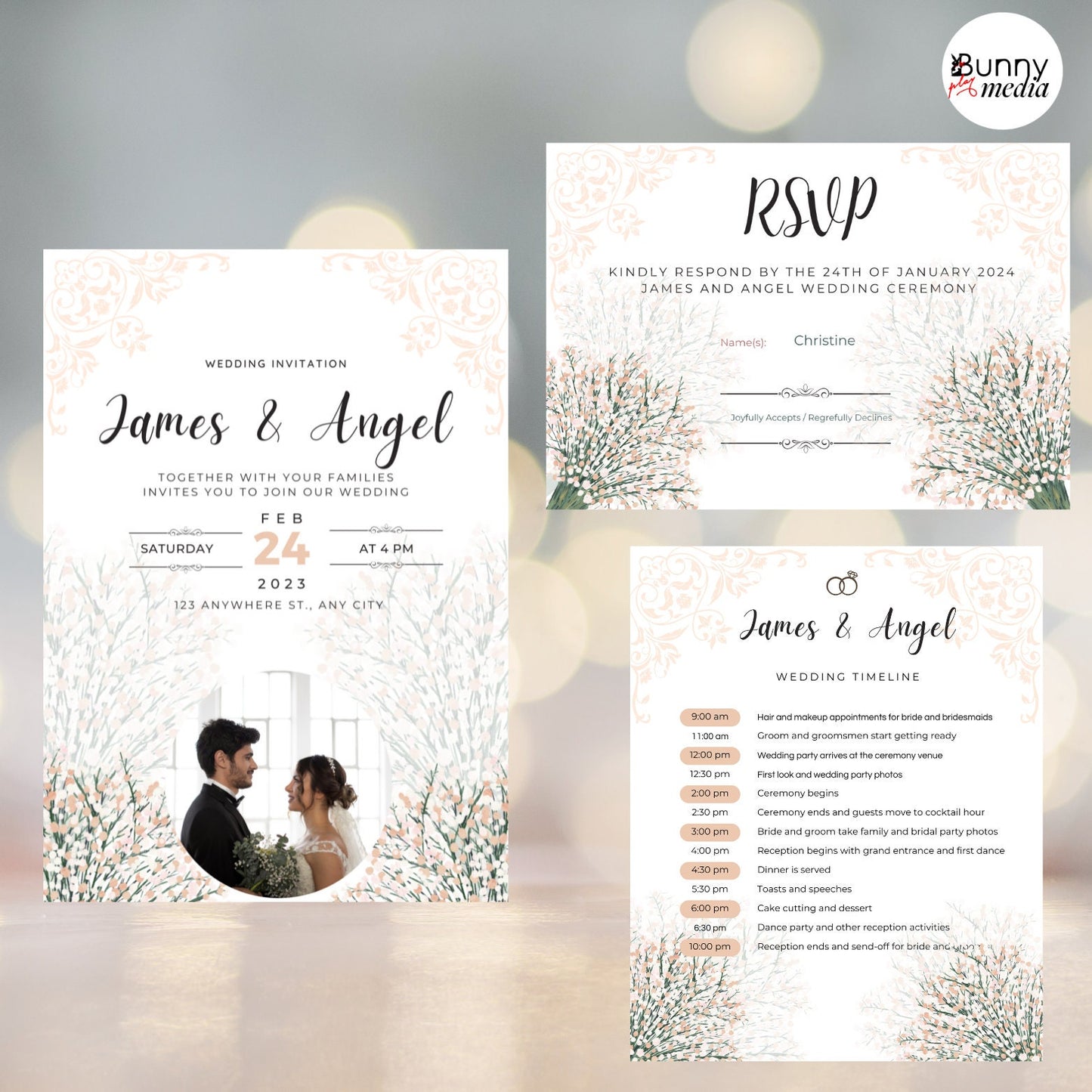 Royal Style Wedding Invitation Card, Wildflower Wedding Invitation Template, Printable Wedding Invitation, Digital Downloads [Customization]