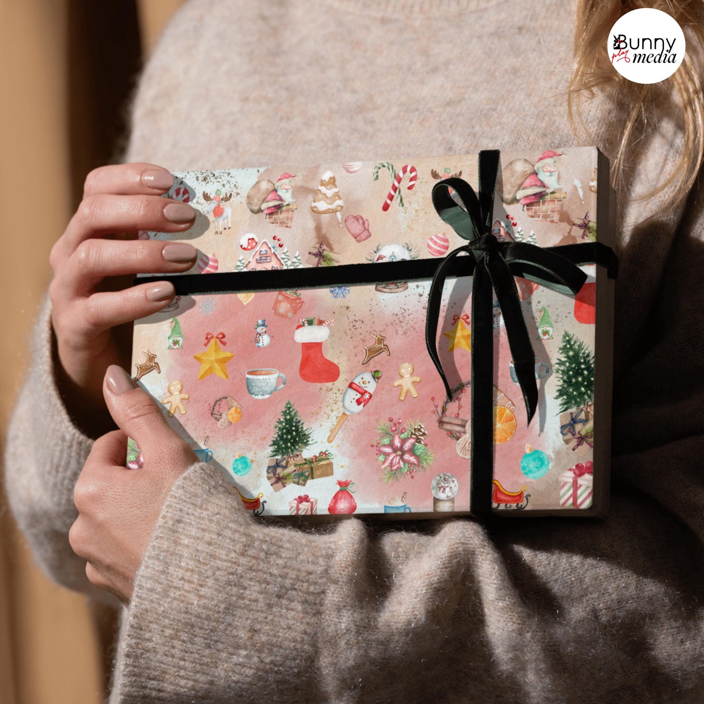 50 Christmas Wrapping Paper Templates - Tiffany & Gold Collection | Editable Designs with PLR License