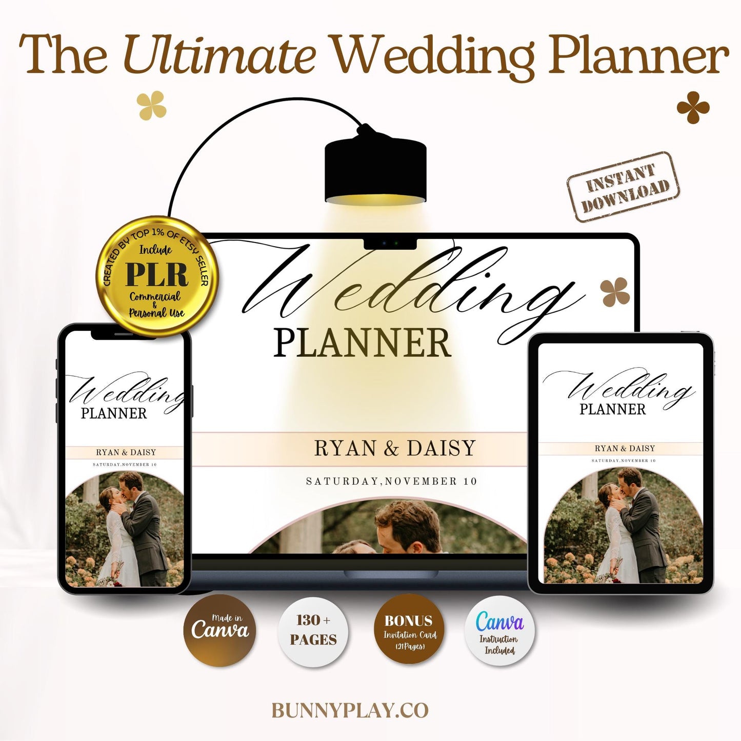 The Ultimate Wedding Planner: 310 Pages with Editable Canva Resell Rights | Commercial & Personal Use | PLR with 100% Profits
