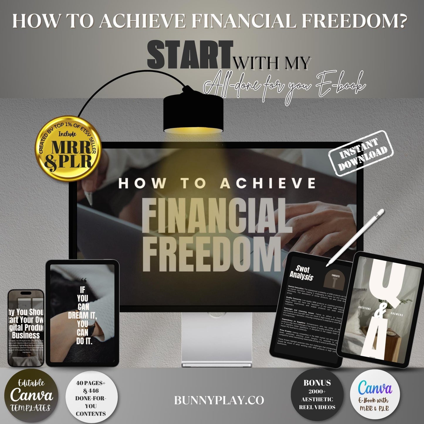 Financial Freedom [ Done-For-You ] Blueprint/ Ebook + PLR & MRR | Start Earning Passive Income Now + 2000+ BONUS Aesthetic Videos