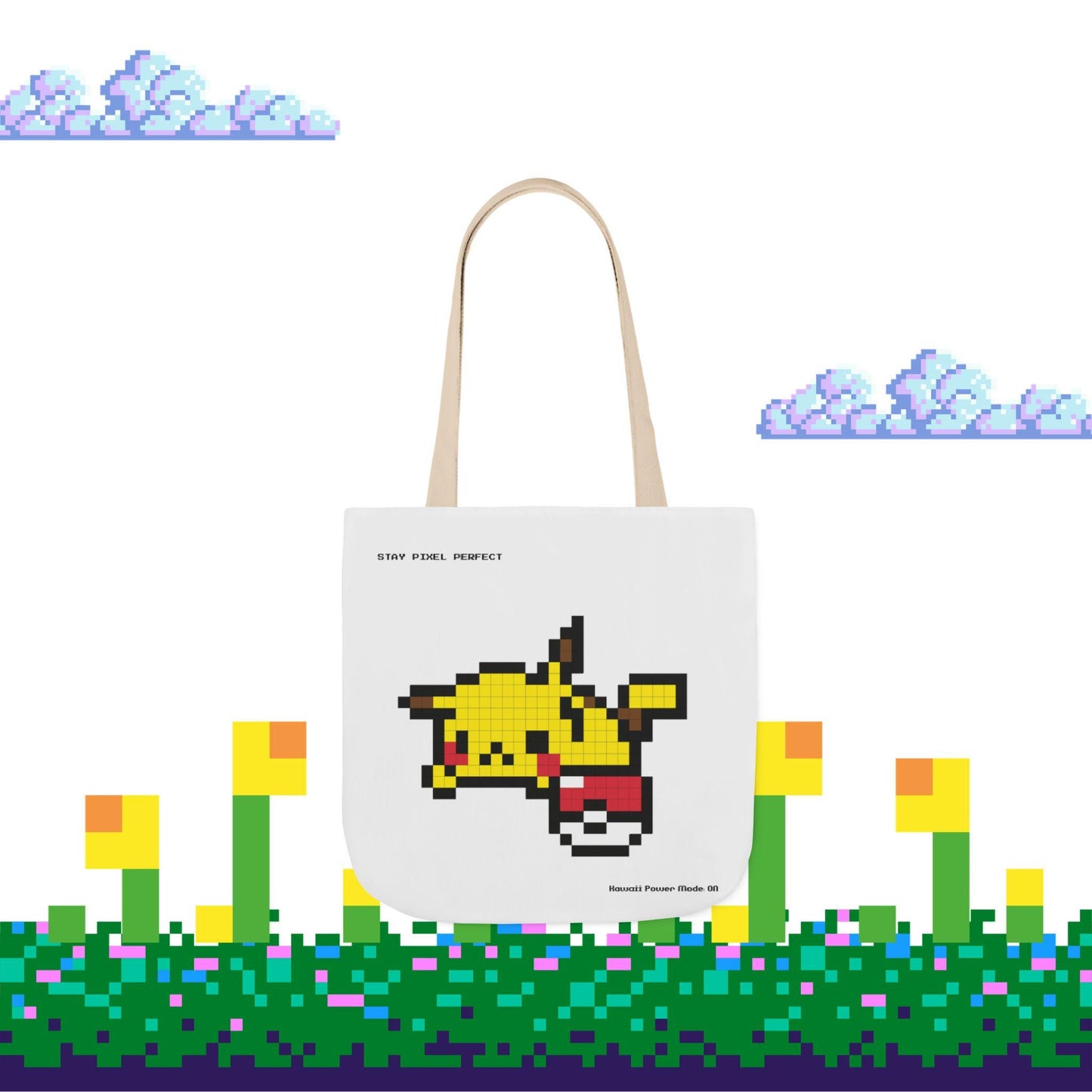 Pixel Art Picachu Canvas Tote Bag | Kawaii Anime Gamer Gift