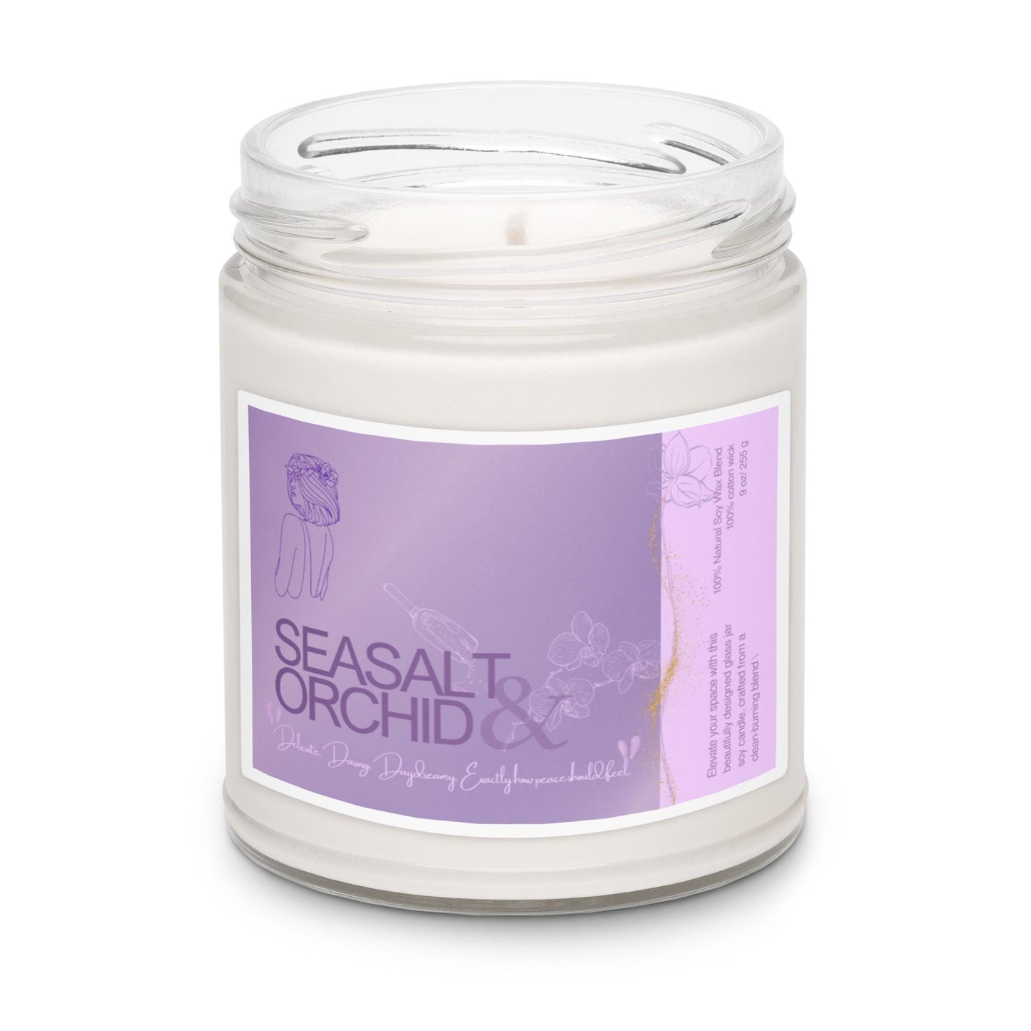 Sea Salt Orchid Soy Candle: Personalized Label, Glass Jar, 9 oz
