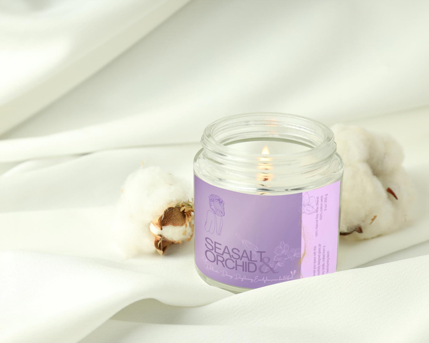 Sea Salt Orchid Soy Candle: Personalized Label, Glass Jar, 9 oz
