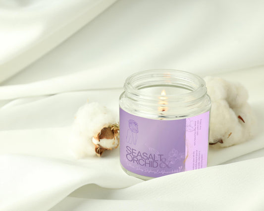 Sea Salt Orchid Soy Candle: Personalized Label, Glass Jar, 9 oz