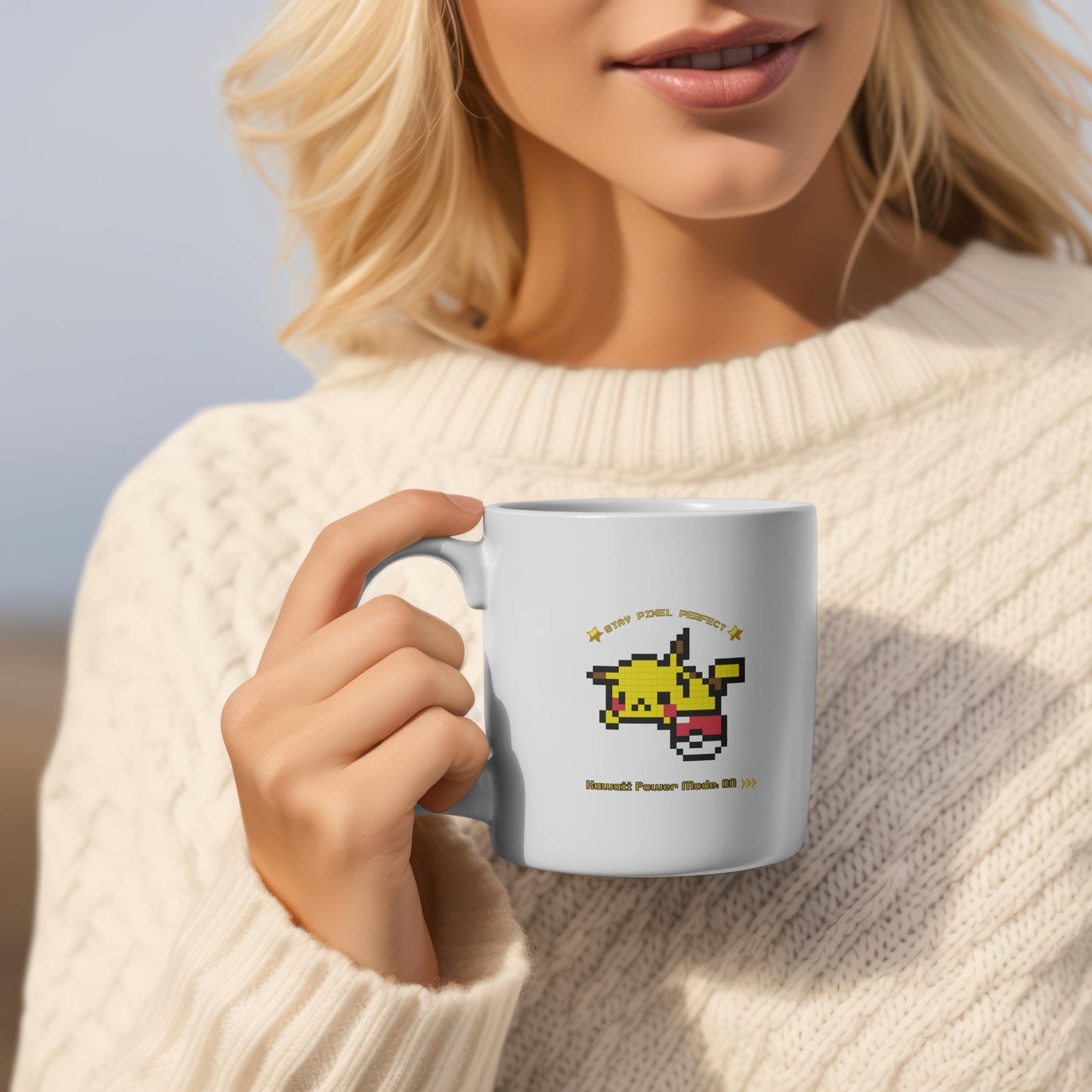 Pixel Pikachu Coffee Mug – Retro 90s Gamer Gift