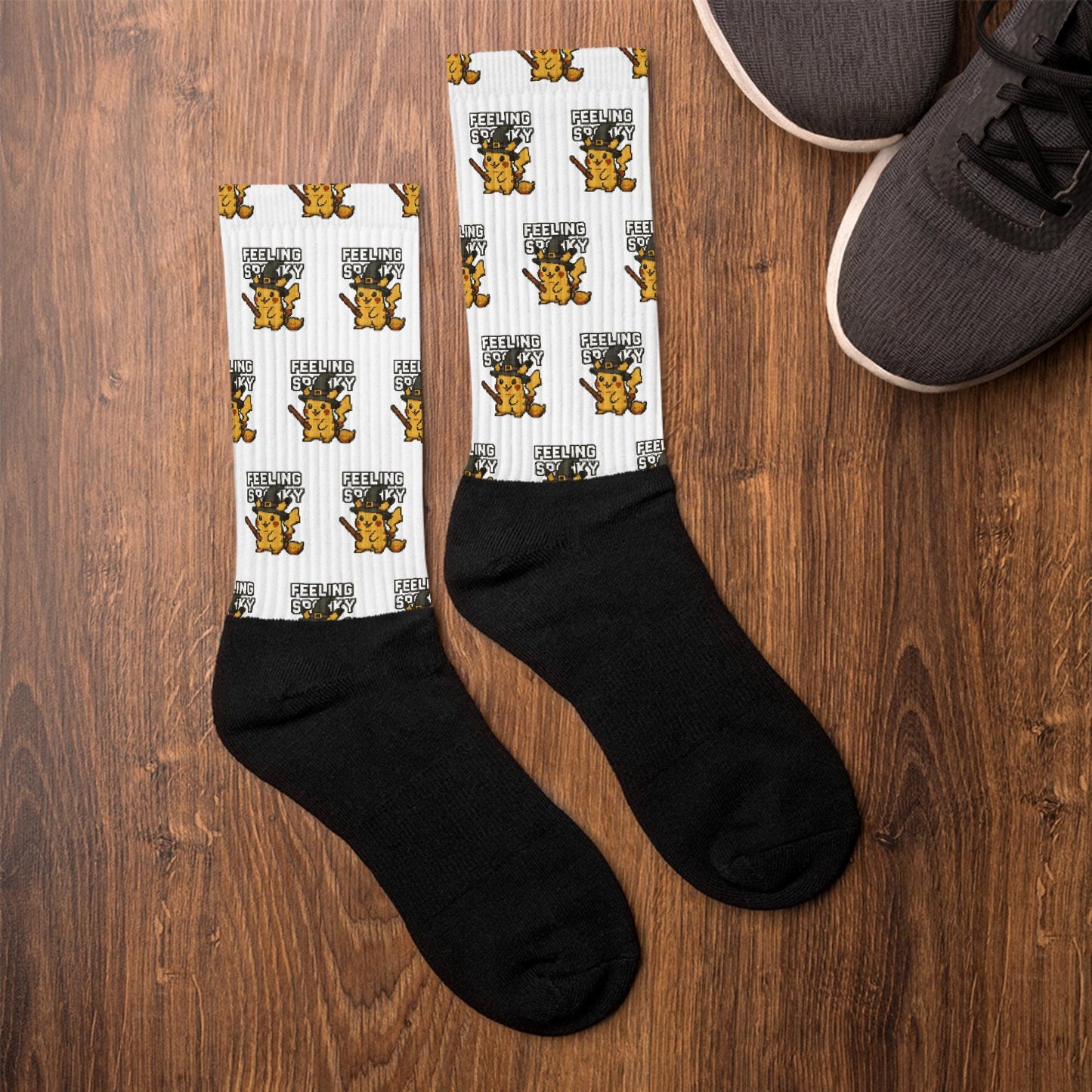 Witchy Gamer Creature Halloween Socks with Retro Pixel Style