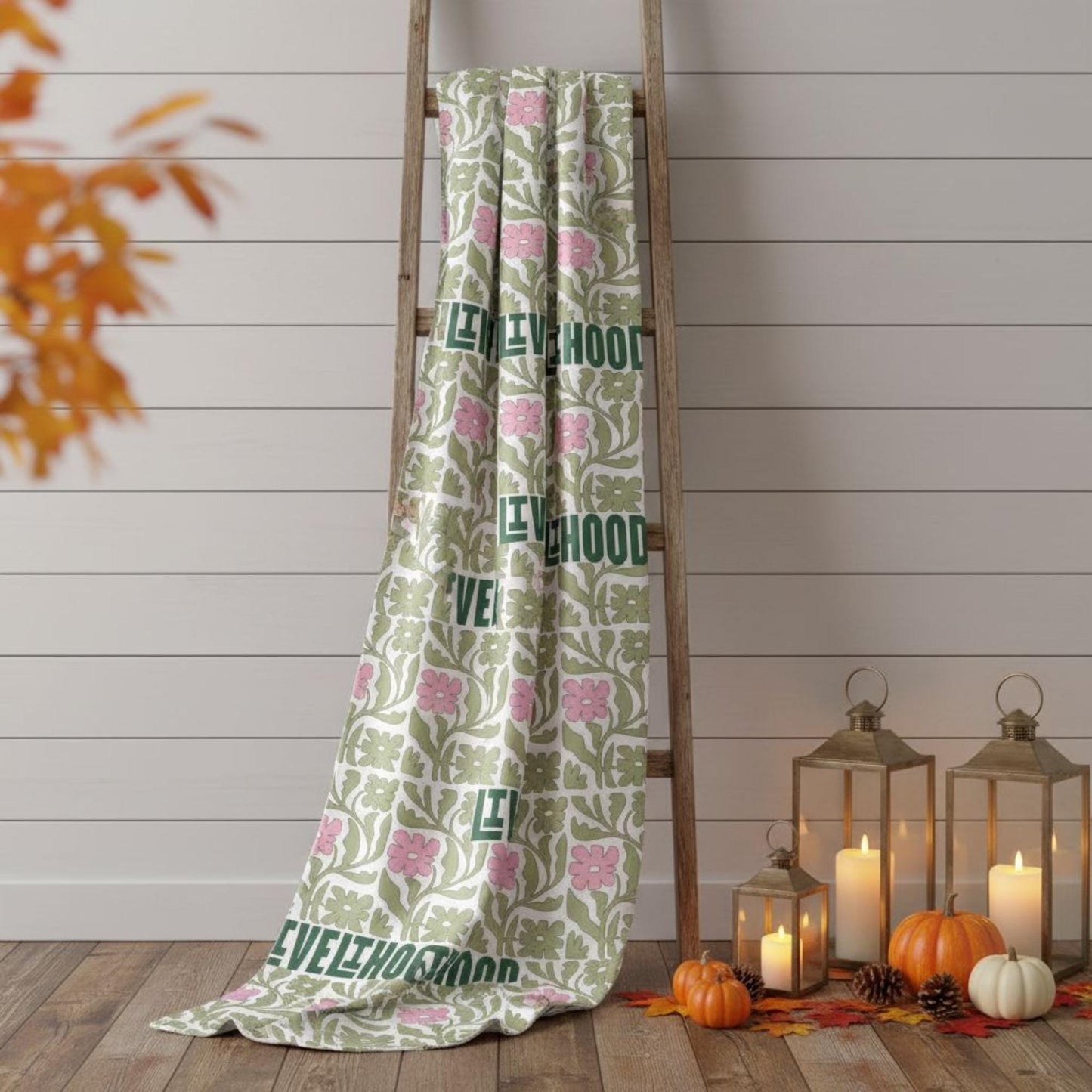 Floral Throw Blanket | Pastel Pink & Green Boho Decor