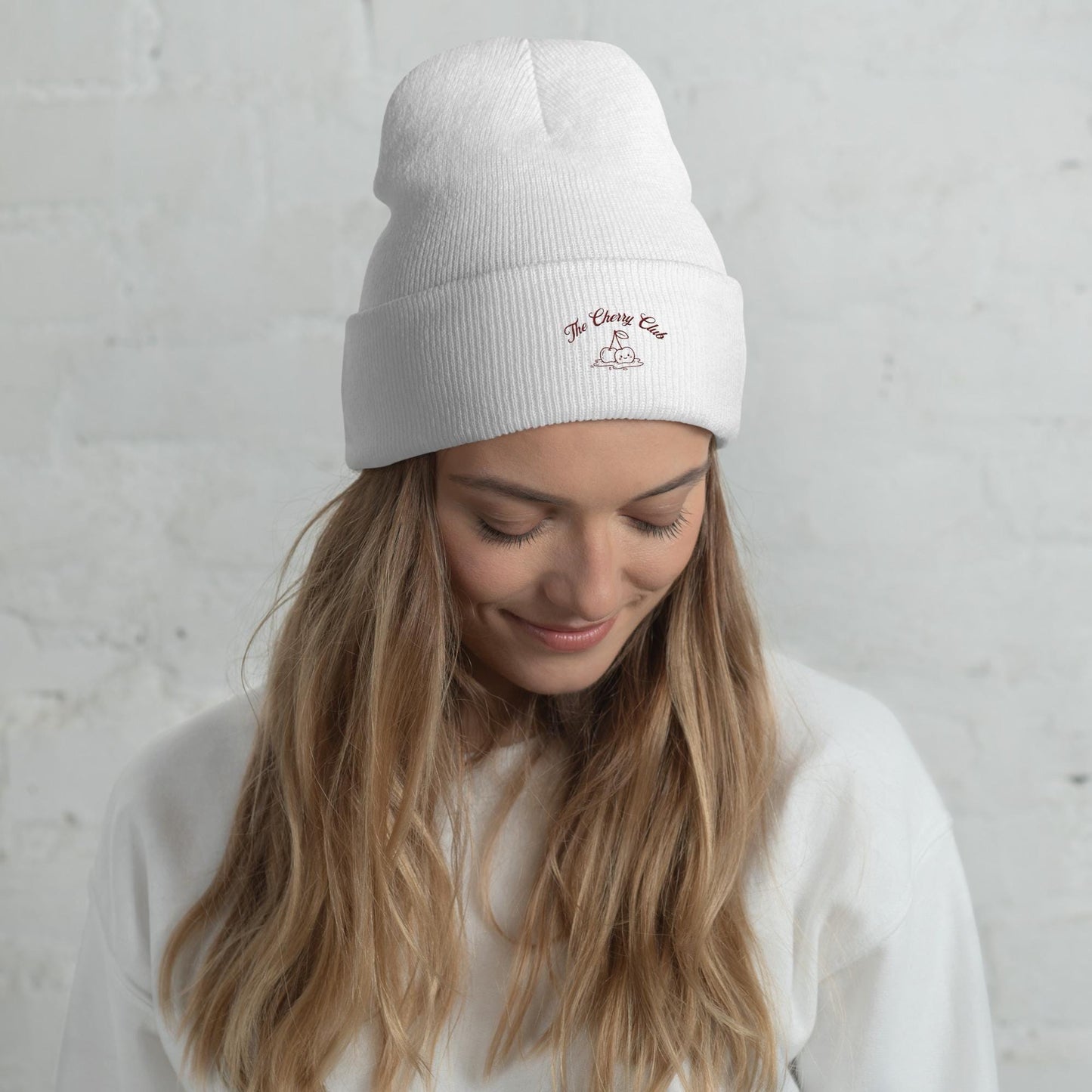 Kawaii Cherry Embroidered Beanie | Acrylic Cuffed Winter Hat