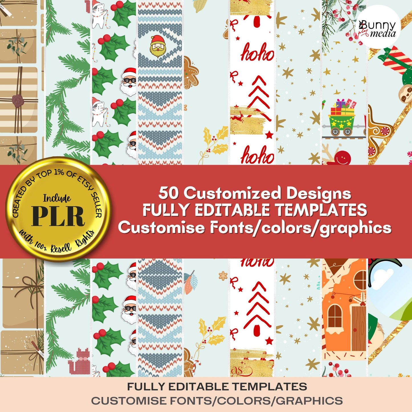 50 Christmas Wrapping Paper Templates - Tiffany & Gold Collection | Editable Designs with PLR License