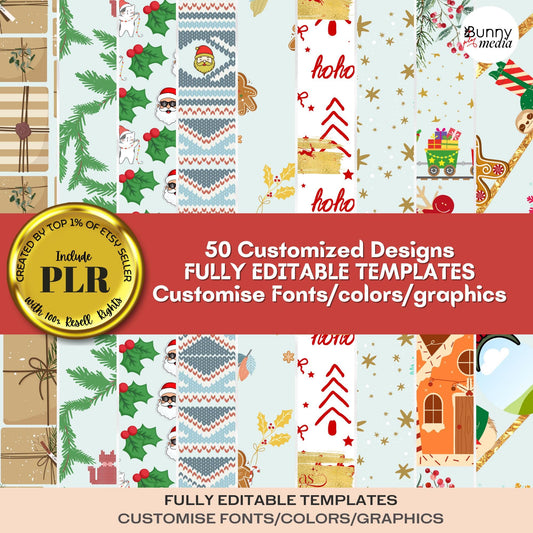 50 Christmas Wrapping Paper Templates - Tiffany & Gold Collection | Editable Designs with PLR License