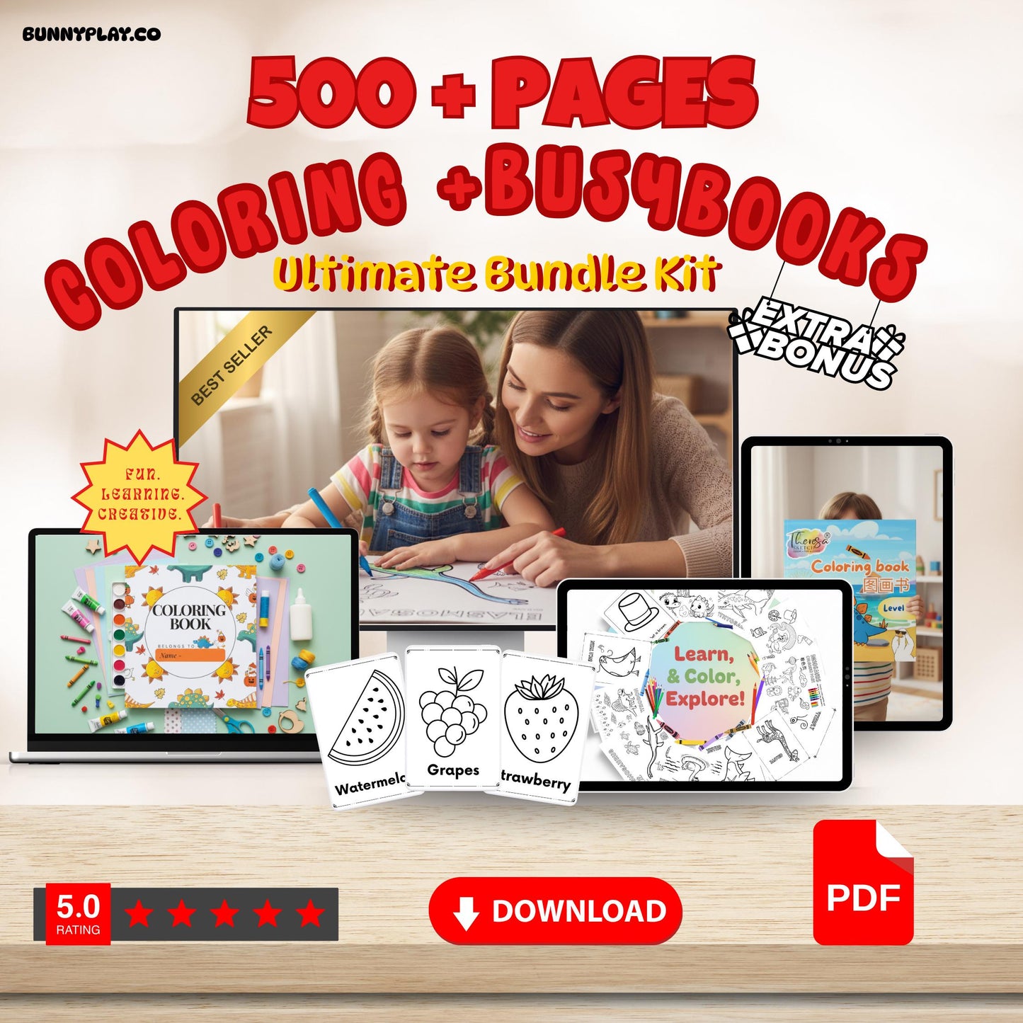 Dinosaur Coloring Book Bundle | 500+ Kids Activities, Worksheets (PLR & MRR Rights)