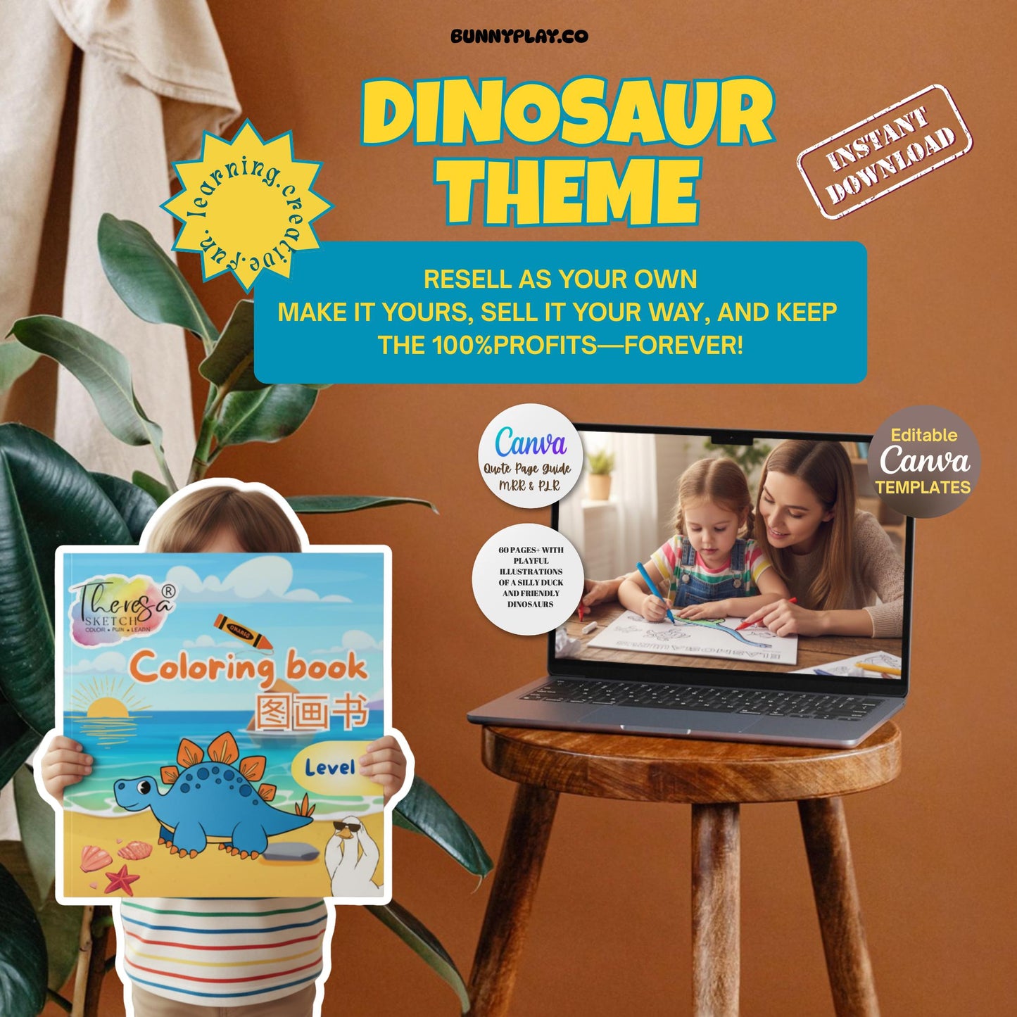 Dinosaur Coloring Book Bundle | 500+ Kids Activities, Worksheets (PLR & MRR Rights)