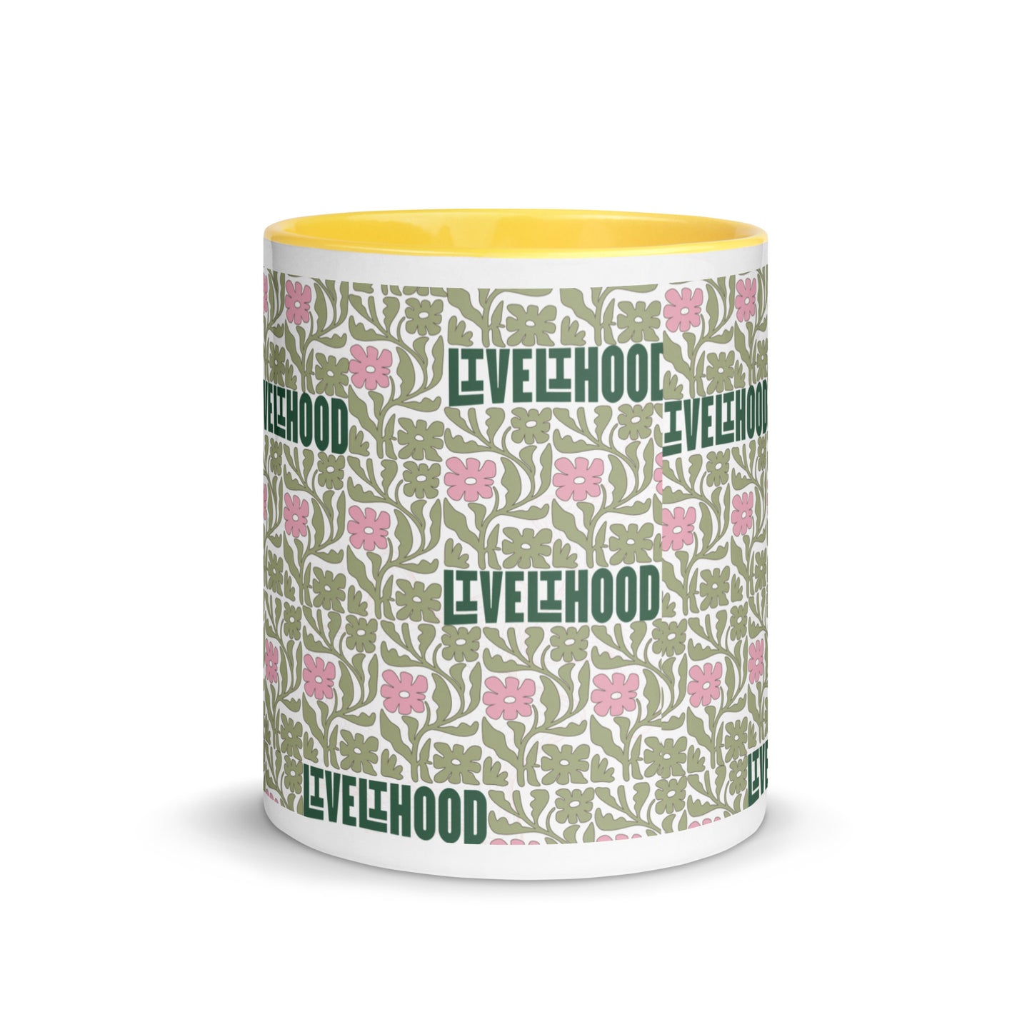 Livelihood Floral Mug with Color Inside – Aesthetic Ceramic Coffee Cup with Retro Vibes
