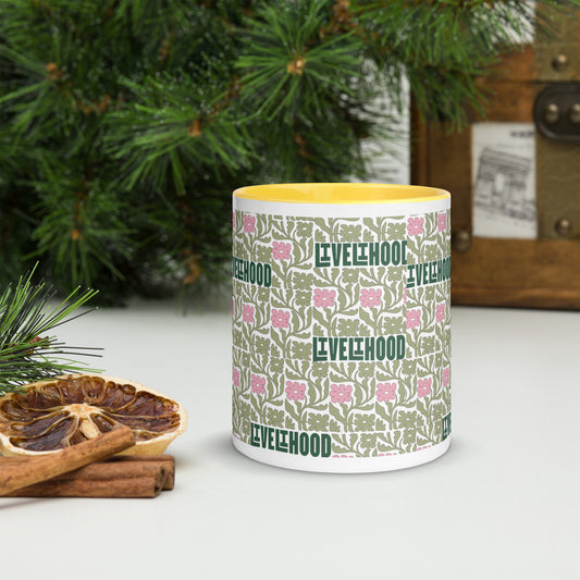 Livelihood Floral Mug with Color Inside – Aesthetic Ceramic Coffee Cup with Retro Vibes