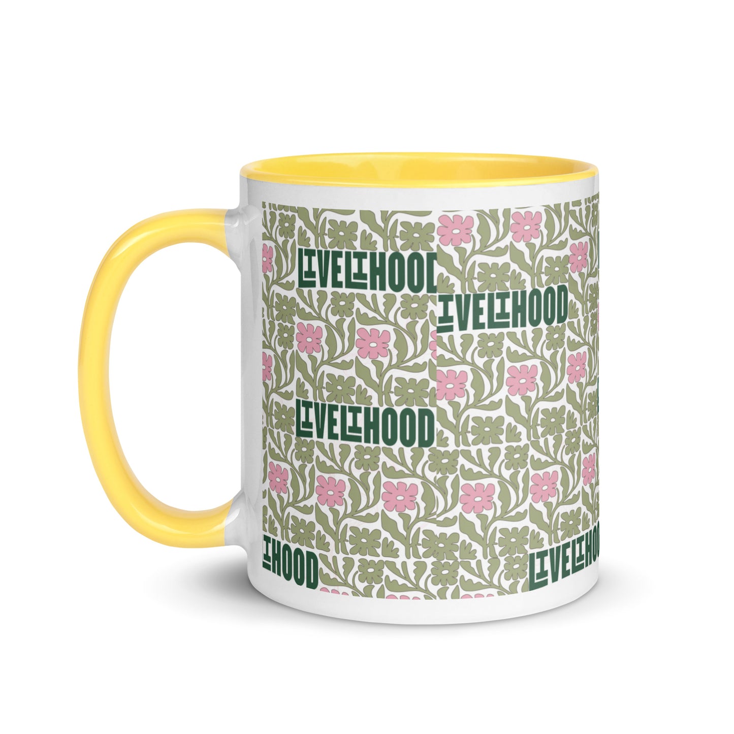 Livelihood Floral Mug with Color Inside – Aesthetic Ceramic Coffee Cup with Retro Vibes