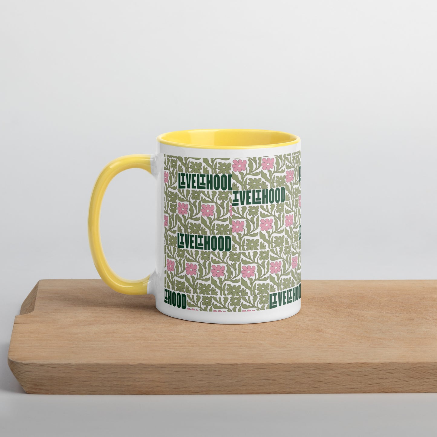 Livelihood Floral Mug with Color Inside – Aesthetic Ceramic Coffee Cup with Retro Vibes