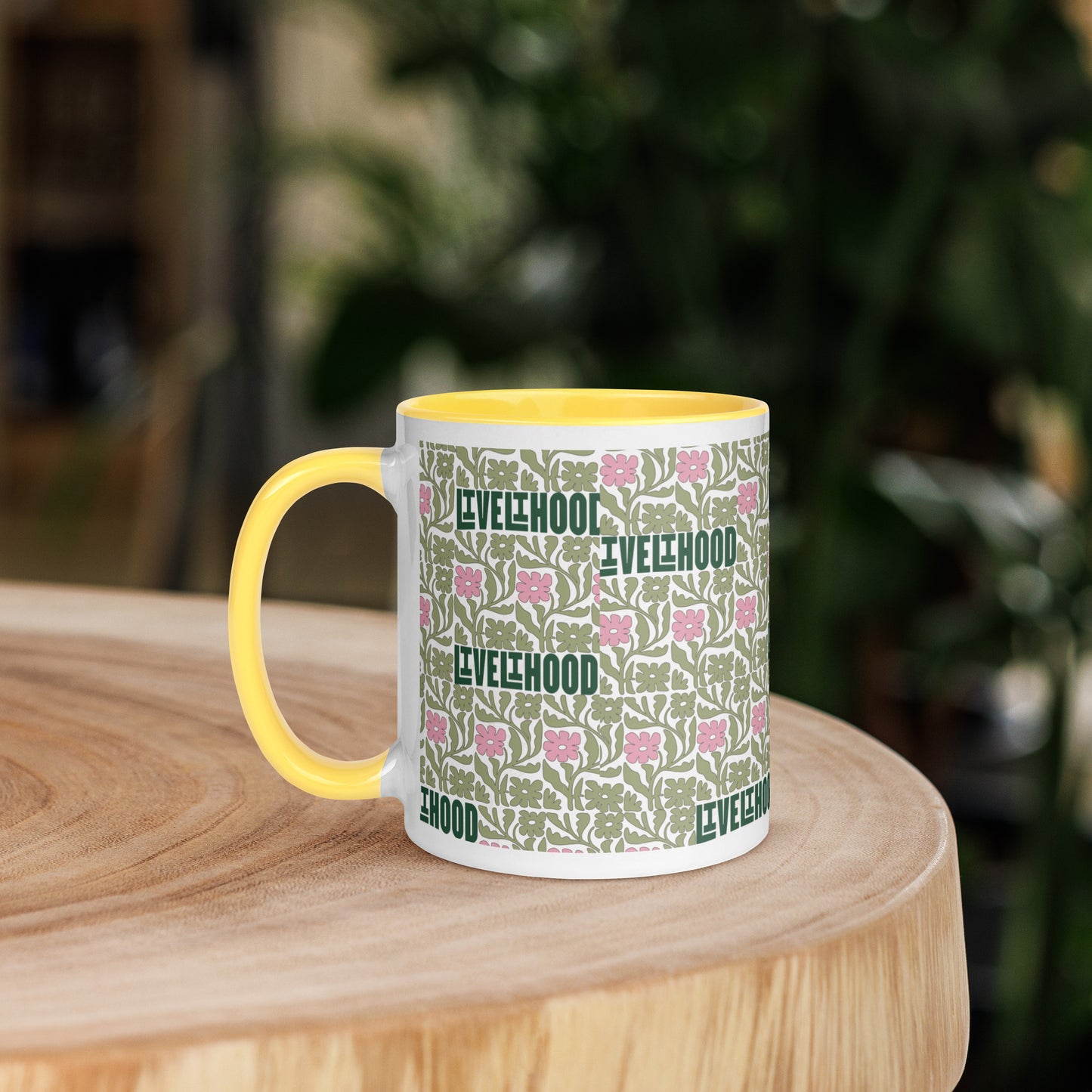 Livelihood Floral Mug with Color Inside – Aesthetic Ceramic Coffee Cup with Retro Vibes