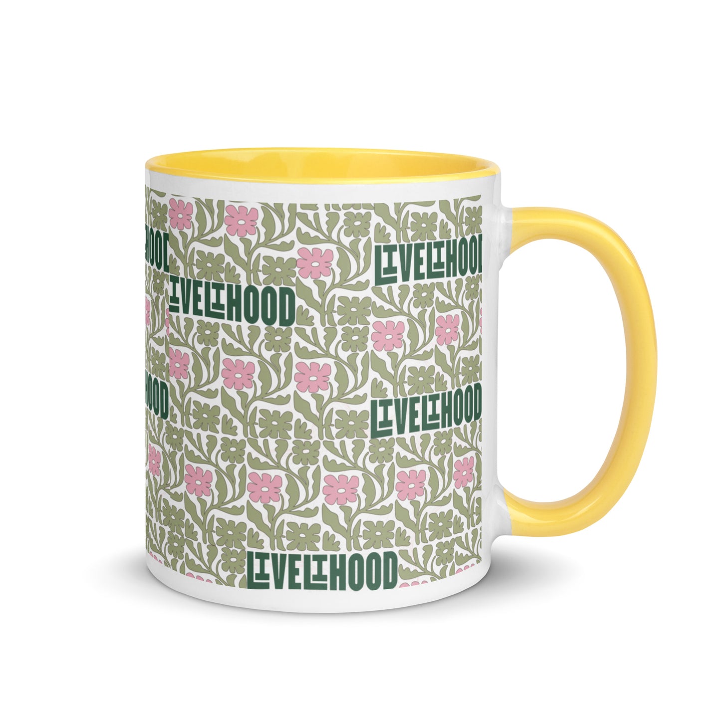 Livelihood Floral Mug with Color Inside – Aesthetic Ceramic Coffee Cup with Retro Vibes