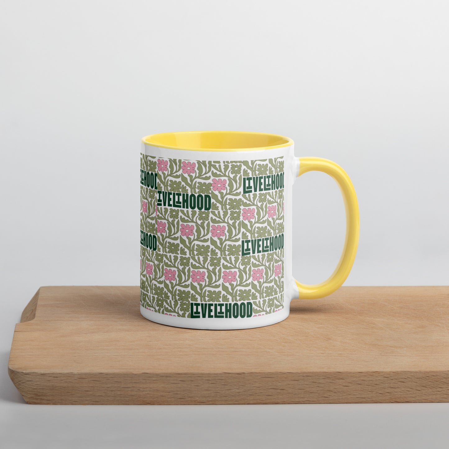 Livelihood Floral Mug with Color Inside – Aesthetic Ceramic Coffee Cup with Retro Vibes